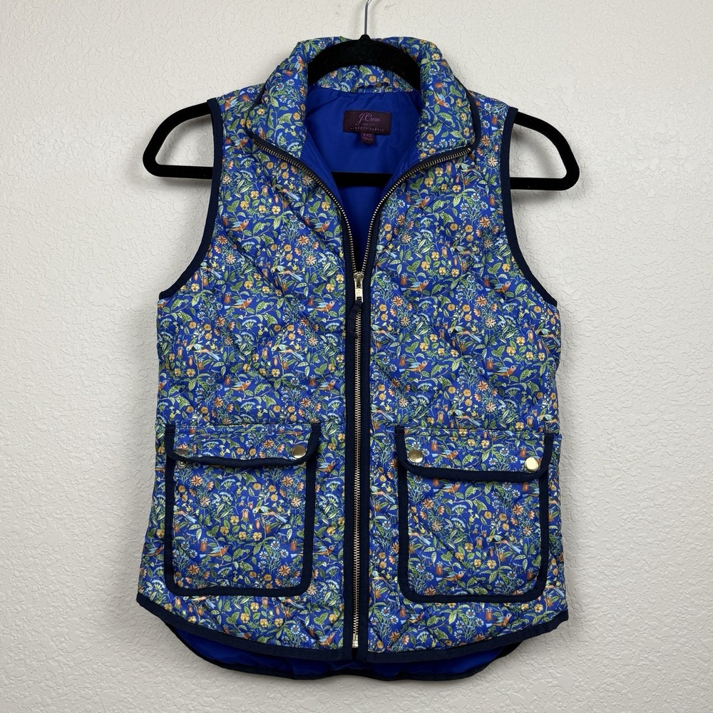 J. Crew x Liberty Blue Down Filled Catesby Bird Print Down Fill Quilted Vest XXS